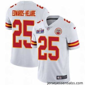 Nike Chiefs 25 Clyde Edwards Helaire White Bound Stitched NFL Vapor Untouchable Limited 2024 Super Bowl LVIII Jersey