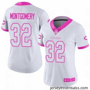 Bears 32 David Montgomery White Pink Stitched Football Limited Rush Fashion Jersey