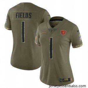Chicago Bears 1 Justin Fields 2022 Olive Salute To Service Limited Stitched Jersey