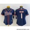 Chicago Bears 1 Justin Fields Navy With Patch Cool Base Stitched Baseball Jersey