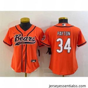 Chicago Bears 34 Walter Payton Orange With Patch Cool Base Stitched Baseball Jersey