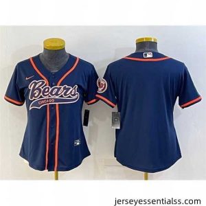 Chicago Bears Blank Navy With Patch Cool Base Stitched Baseball Jersey