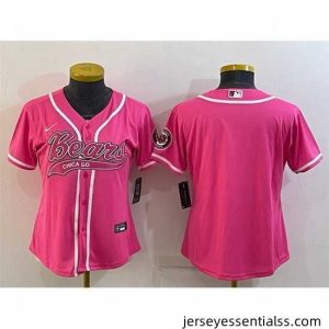 Chicago Bears Blank Pink With Patch Cool Base Stitched Baseball Jersey