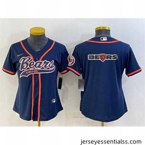 Chicago Bears Navy Team Big Logo With Patch Cool Base Stitched Baseball Jersey