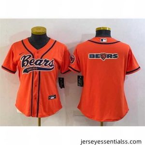 Chicago Bears Orange Team Big Logo With Patch Cool Base Stitched Baseball Jersey