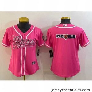 Chicago Bears Pink Team Big Logo With Patch Cool Base Stitched Baseball Jersey