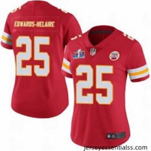 Kansas City Chiefs 25 Clyde Edwards Helaire Red Vapor Untouchable Stitched NFL 2024 Super Bowl LVIII Jersey