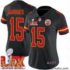 Kansas City Chiefs Patrick Mahomes #15 Black 2024 2025 Super Bowl LIX F.U.S.E Stitched Jersey