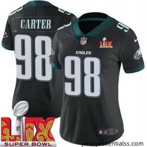 Philadelphia Eagles Jalen Carter #98 Black 2024 2025 Super Bowl LIX F.U.S.E Stitched NFL Jersey