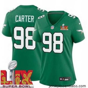 Philadelphia Eagles Jalen Carter #98 Kelly Green 2024 2025 Super Bowl LIX F.U.S.E Stitched NFL Jersey