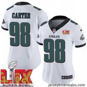 Philadelphia Eagles Jalen Carter #98 White 2024 2025 Super Bowl LIX F.U.S.E Stitched NFL Jersey