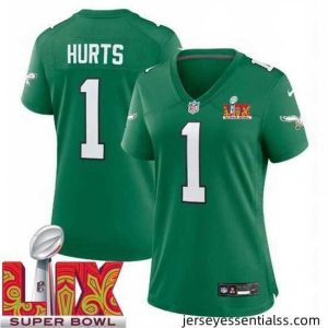 Philadelphia Eagles Jalen Hurts #1 Kelly Green 2024 2025 Super Bowl LIX F.U.S.E Stitched NFL Jersey