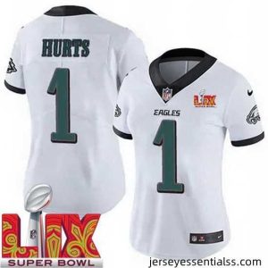 Philadelphia Eagles Jalen Hurts #1 White 2024 2025 Super Bowl LIX F.U.S.E Stitched NFL Jersey