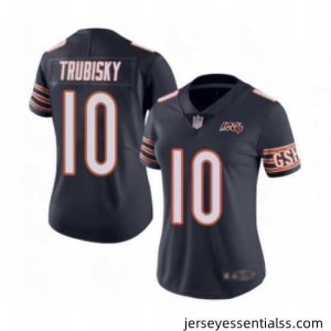 Womens Chicago Bears 10 Mitchell Trubisky Navy Blue Team Color 100th Season Limited Football Jersey
