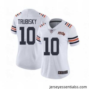 Womens Chicago Bears 10 Mitchell Trubisky White 100th Season Limited Football Jersey