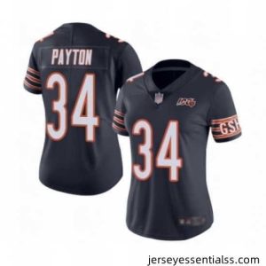 Womens Chicago Bears 34 Walter Payton Navy Blue Team Color 100th Season Limited Football Jersey