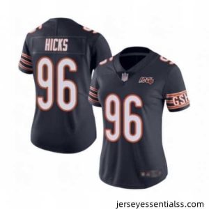 Womens Chicago Bears 96 Akiem Hicks Navy Blue Team Color 100th Season Limited Football Jersey