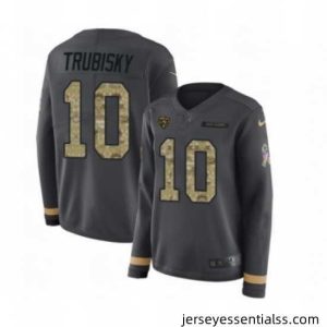 Womens Nike Chicago Bears 10 Mitchell Trubisky Limited Black Salute to Service Therma Long Sleeve NFL Jersey