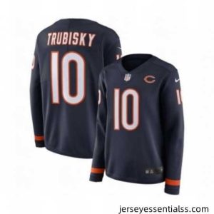 Womens Nike Chicago Bears 10 Mitchell Trubisky Limited Navy Blue Therma Long Sleeve NFL Jersey