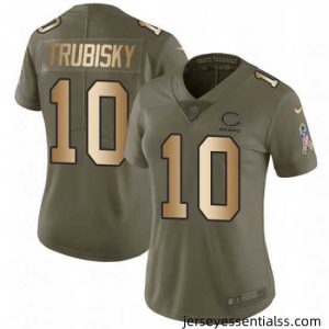 Womens Nike Chicago Bears 10 Mitchell Trubisky Limited OliveGold Salute to Service NFL Jersey