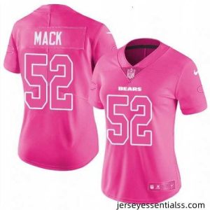 Womens Nike Chicago Bears 52 Khalil Mack Limited Pink Rush Fashion NFL Jersey