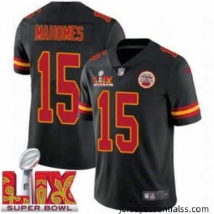 Kansas City Chiefs Patrick Mahomes #15 Black 2024 2025 Super Bowl LIX F.U.S.E Stitched Jersey
