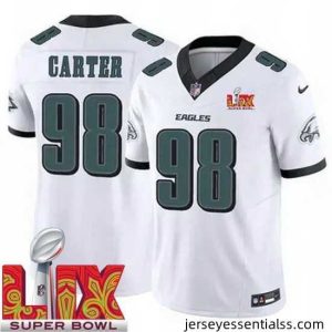 Philadelphia Eagles Jalen Carter #98 White 2024 2025 Super Bowl LIX F.U.S.E Stitched NFL Jersey