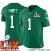 Philadelphia Eagles Jalen Hurts #1 Kelly Green 2024 2025 Super Bowl LIX F.U.S.E Stitched NFL Jersey