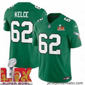 Philadelphia Eagles Jason Kelce #62 Kelly Green 2024 2025 Super Bowl LIX F.U.S.E Stitched NFL Jersey