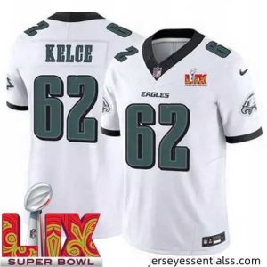 Philadelphia Eagles Jason Kelce #62 White 2024 2025 Super Bowl LIX F.U.S.E Stitched NFL Jersey