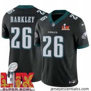 Philadelphia Eagles Saquon Barkley #26 Black 2024 2025 Super Bowl LIX F.U.S.E Stitched NFL Jersey